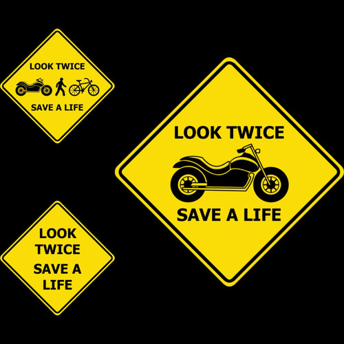 1 Motorcycle, 1 All 3 & 1 Word only Look Twice Save a Life Magnets